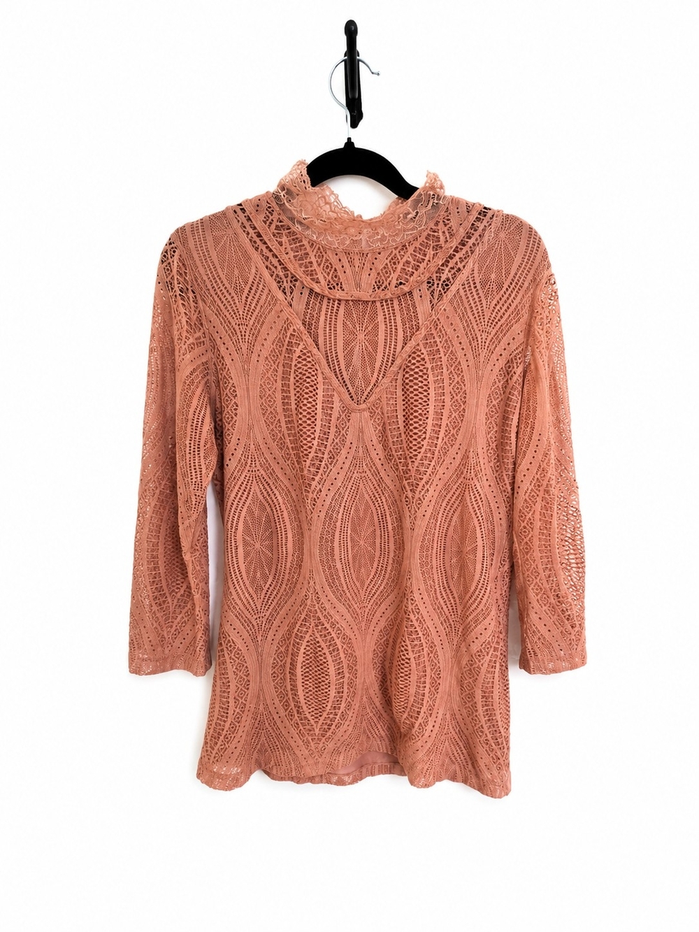 Free People Women's Lace Knit Mock Neck Sweater in Dusty Rose
